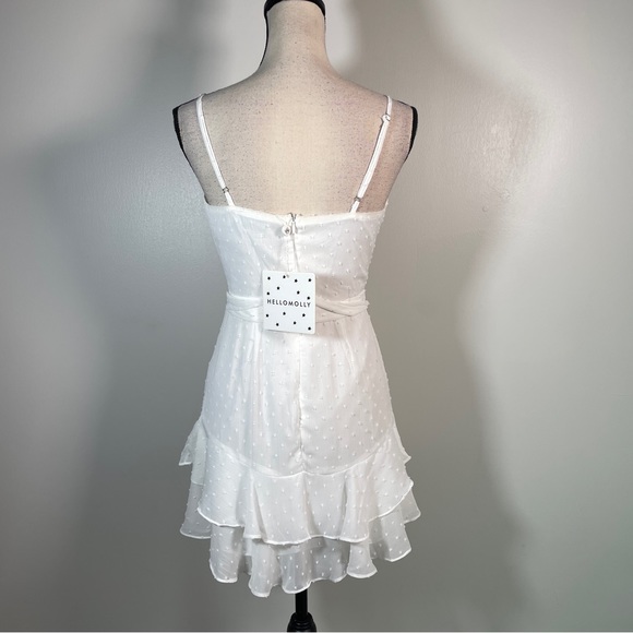 Hello Molly White Ivory Surplice Neck Belted Layered Hem Cami Short Dress S - Picture 10 of 12